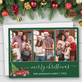 書道クリスマス3フォトレッドトラックグリーン シーズンカード