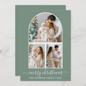 書道クリスマス3写真アーチセージ緑 シーズンカード (正面/裏面)