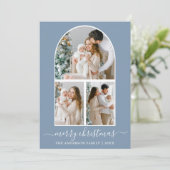 書道クリスマス3写真アーチダスティブルー シーズンカード (スタンド正面)