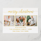 書道クリスマス3写真セージ緑金ゴールド 箔シーズンカード (正面)