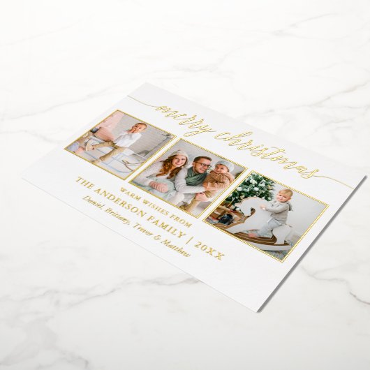 書道クリスマス3写真セージ緑金ゴールド 箔シーズンカード (回転した状態)