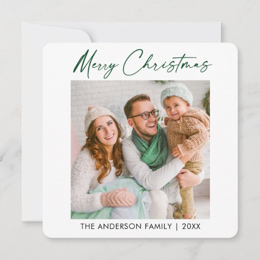 書道グリーンインククリスマスフォトミニマリスト シーズンカード (正面)