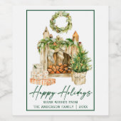 書道グリーンインクスクリプト水彩休日 ワインラベル (シングルラベル)