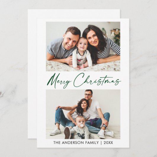 書道グリーンインクスクリプト2写真クリスマス シーズンカード (正面/裏面)