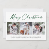 書道グリーンインク3フォトカップルのクリスマス シーズンカード (正面)