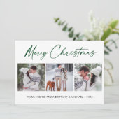 書道グリーンインク3フォトカップルのクリスマス シーズンカード (スタンド正面)