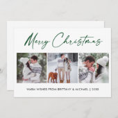 書道グリーンインク3フォトカップルのクリスマス シーズンカード (正面/裏面)
