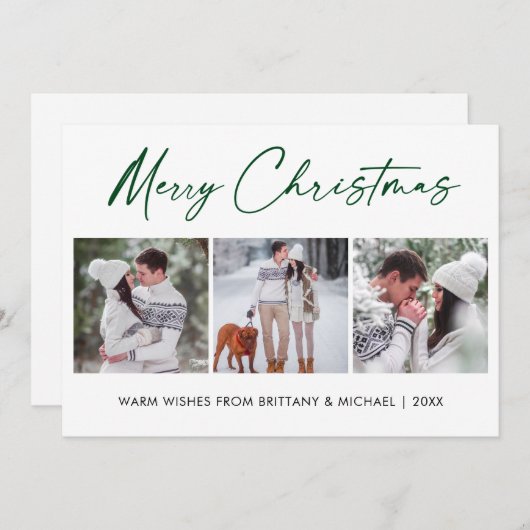 書道グリーンインク3フォトカップルのクリスマス シーズンカード (正面/裏面)
