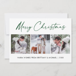 書道グリーンインク3フォトカップルのクリスマス シーズンカード