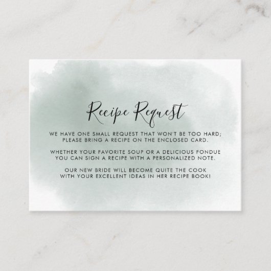 書道グリーンホワイト結婚のレシピ依頼 エンクロージャーカード (正面)
