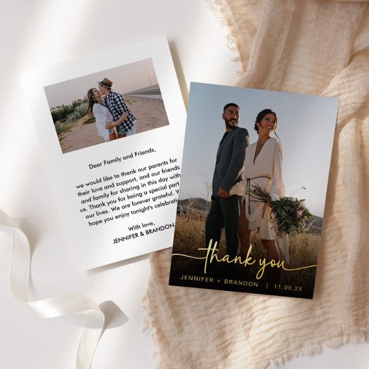 書道ゴールドフォイルありがとう |の結婚写真 箔シーズンカード