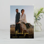 書道ゴールドフォイルありがとう |の結婚写真 箔シーズンカード (立ち正面)