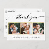 書道ゴールド結婚式3枚写真ありがとうございます ポストカード (正面/裏面)