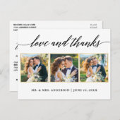 書道ゴールド結婚式3枚写真ラブサンクス ポストカード (正面/裏面)