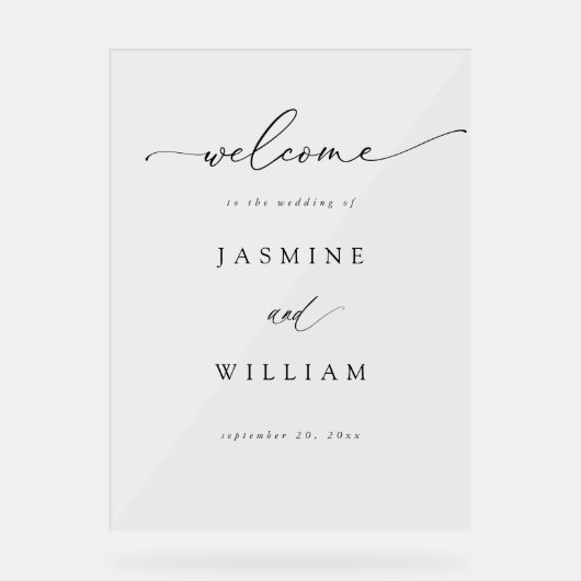 書道シンプルエレガントな結婚式へようこそ – 黒 アクリルサイン (正面)