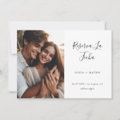 書道シンプルスペインの結婚の写真 セーブザデート (正面)