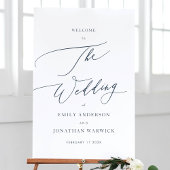 書道シンプルネイビーブルー結婚の歓迎 ポスター