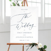 書道シンプルネイビーブルー結婚の歓迎 ポスター