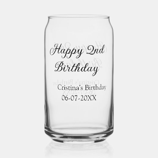 書道シンプルミニマルハッピーセカンド誕生日 ガラス缶 (正面)
