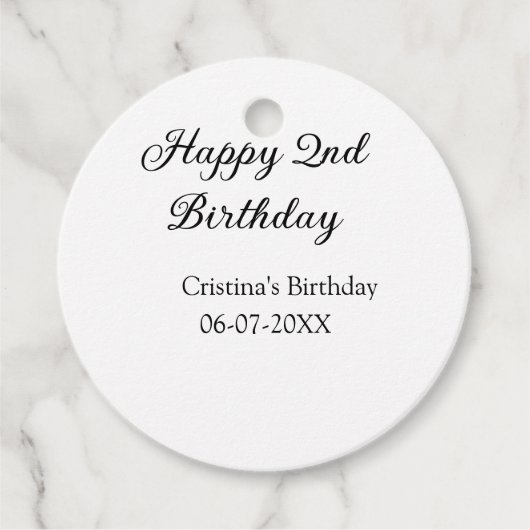 書道シンプルミニマルハッピーセカンド誕生日 フェイバータグ (正面)