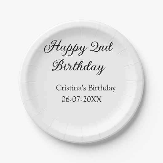 書道シンプルミニマルハッピーセカンド誕生日 ペーパープレート (正面)