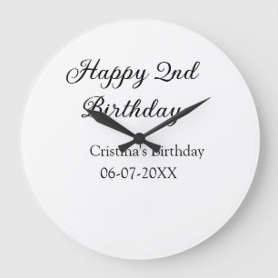 書道シンプルミニマルハッピーセカンド誕生日 ラージ壁時計