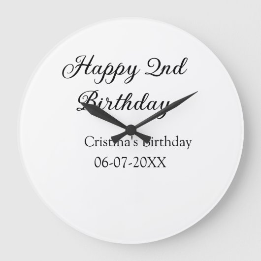 書道シンプルミニマルハッピーセカンド誕生日 ラージ壁時計 (正面)