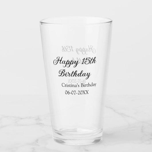 書道シンプルミニマル幸せ15歳の誕生日 タンブラーグラス (正面)