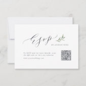 書道シンプル素朴な緑の結婚QRコード 出欠カード (正面)