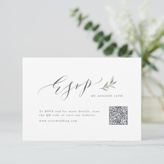 書道シンプル素朴な緑の結婚QRコード 出欠カード (スタンド正面)