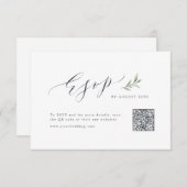 書道シンプル素朴な緑の結婚QRコード 出欠カード (正面/裏面)