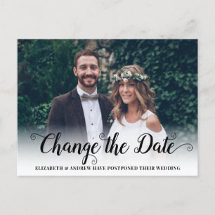 書道スクリプトのモダン写真の日付の変更 案内ポストカード