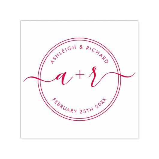 書道スクリプトイニシャルウェディング日付の保存 セルフインキングスタンプ (デザイン)