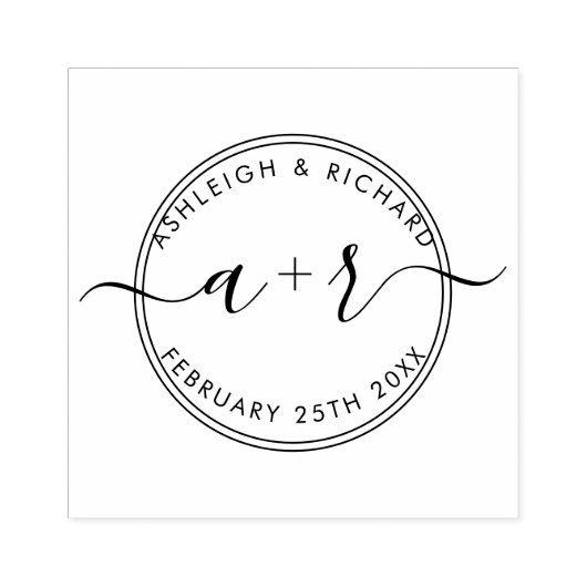 書道スクリプトイニシャルウェディング日付の保存 ラバースタンプ (インプリント)