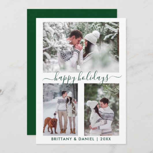 書道スクリプトカップル3フォトグリーン シーズンカード (正面/裏面)