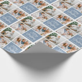 書道スクリプトクリスマス3写真ほこりっぽい青 ラッピングペーパー (角)