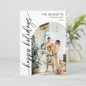 書道スクリプトハッピーホリデーズアーチフォト シーズンカード (スタンド正面)