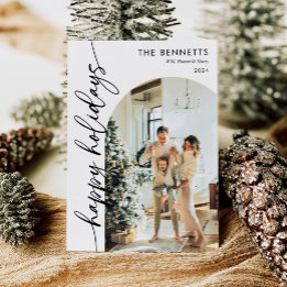 書道スクリプトハッピーホリデーズアーチフォト シーズンカード