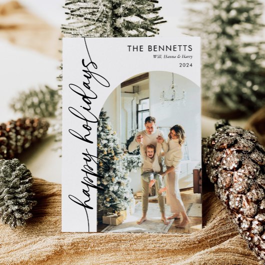 書道スクリプトハッピーホリデーズアーチフォト シーズンカード