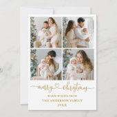 書道スクリプトハートクリスマス4写真金ゴールド シーズンカード (正面)