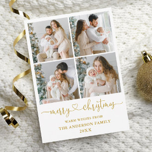書道スクリプトハートクリスマス4写真金ゴールド シーズンカード