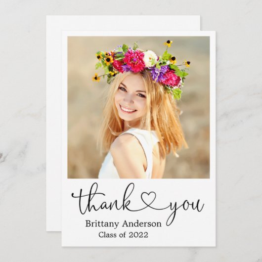 書道スクリプトハート大学院写真研究科正方写真 サンキューカード (正面/裏面)