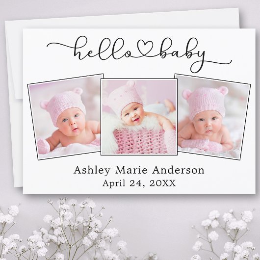 書道スクリプトハート3 Photo Helloベビー 案内状