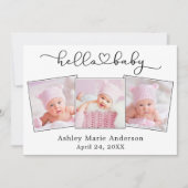 書道スクリプトハート4写真こんにちはベビー 案内状 (正面)