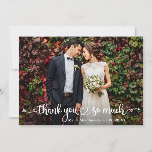 書道スクリプトハート6写真結婚の数 サンキューカード (正面)
