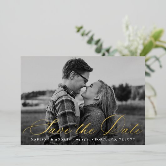 書道スクリプトフォイル日付カードを保存 箔招待状 (立ち正面)