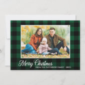 書道スクリプトフォトグリーンプレイドクリスマス カード (正面)