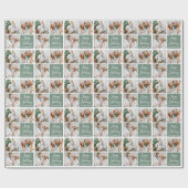 書道スクリプトホリデー3フォトセージグリーン ラッピングペーパー (フラット)