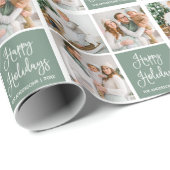 書道スクリプトホリデー3フォトセージグリーン ラッピングペーパー (ロールコーナー)