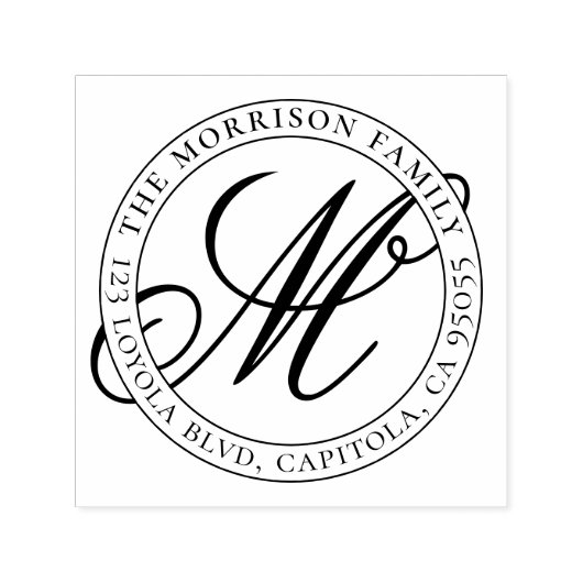 書道スクリプトモノグラムファミリー名アドレス セルフインキングスタンプ (デザイン)